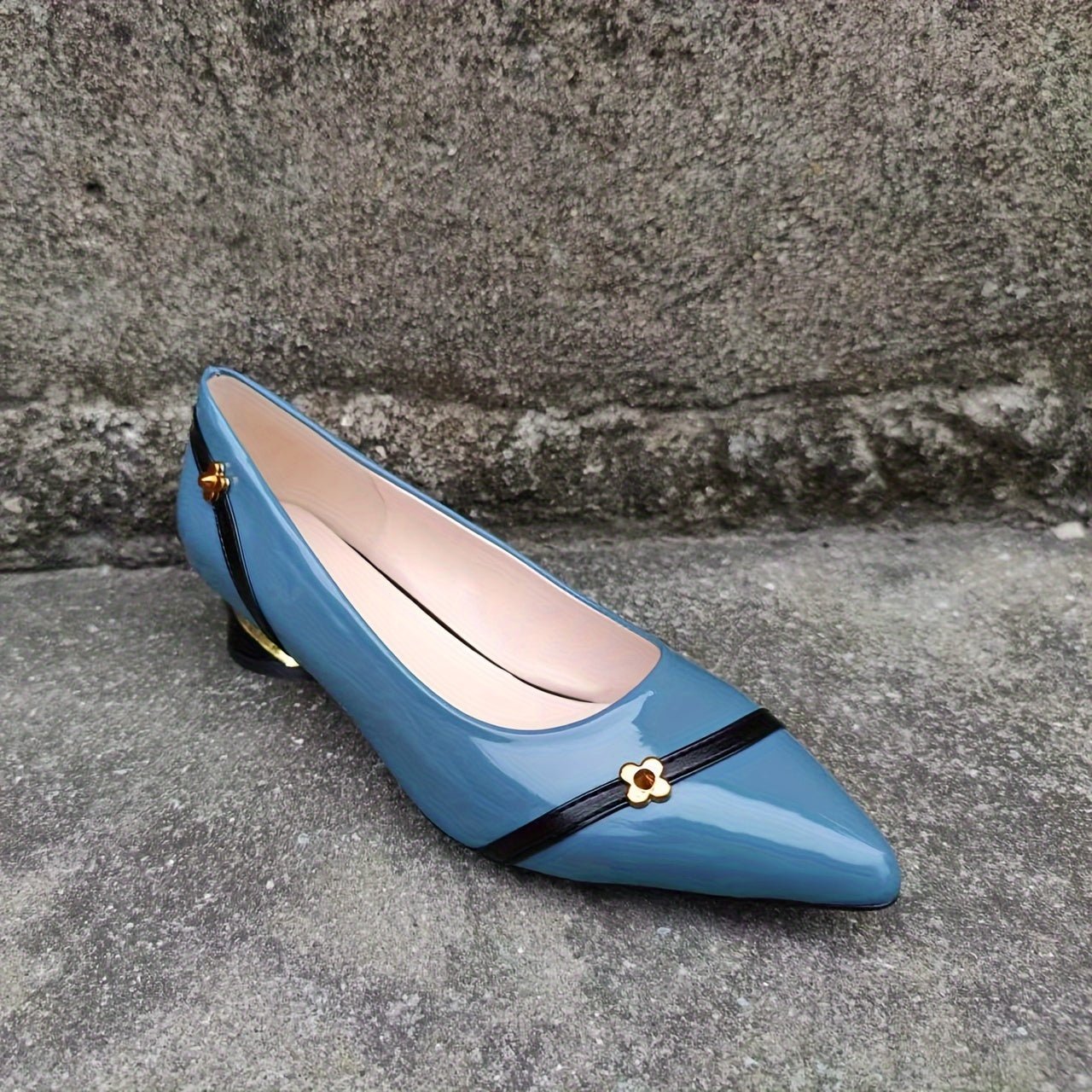 Mid Heel Mary - Jane Pointed Toe Shoes - Lightweight, Synthetic Leather, Rubber Sole, Versatile, Solid Color, Block Heel, Slip - On Design for Casual Style - All - Season Fall Wear - PratSN