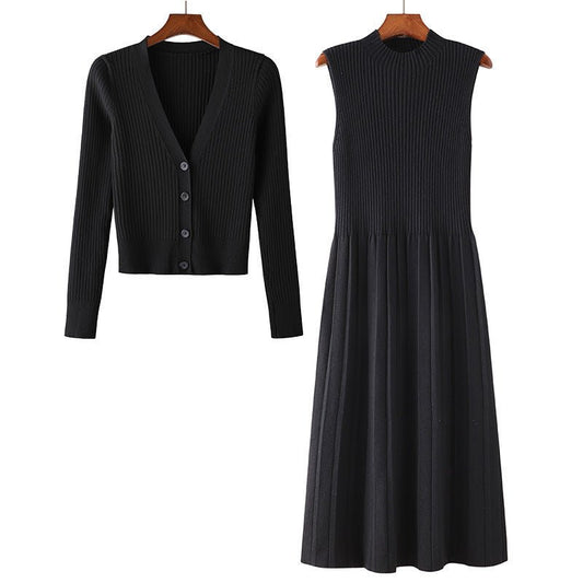 Mid - length Knitted Dress Suit Cardigan Woolen Skirt Two - piece Set - PratSN