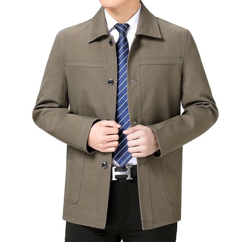 Middle - Aged and Elderly Men Jacket Spring and Autumn Polo Collar Pure Cotton Breathable Coat Casual Loose Plus Size Dad Wear Middle - Aged People's Coat - PratSN