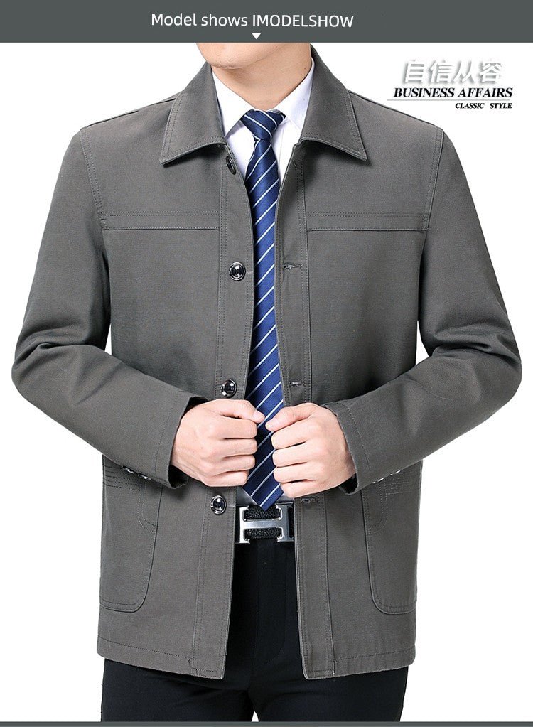 Middle - Aged and Elderly Men Jacket Spring and Autumn Polo Collar Pure Cotton Breathable Coat Casual Loose Plus Size Dad Wear Middle - Aged People's Coat - PratSN