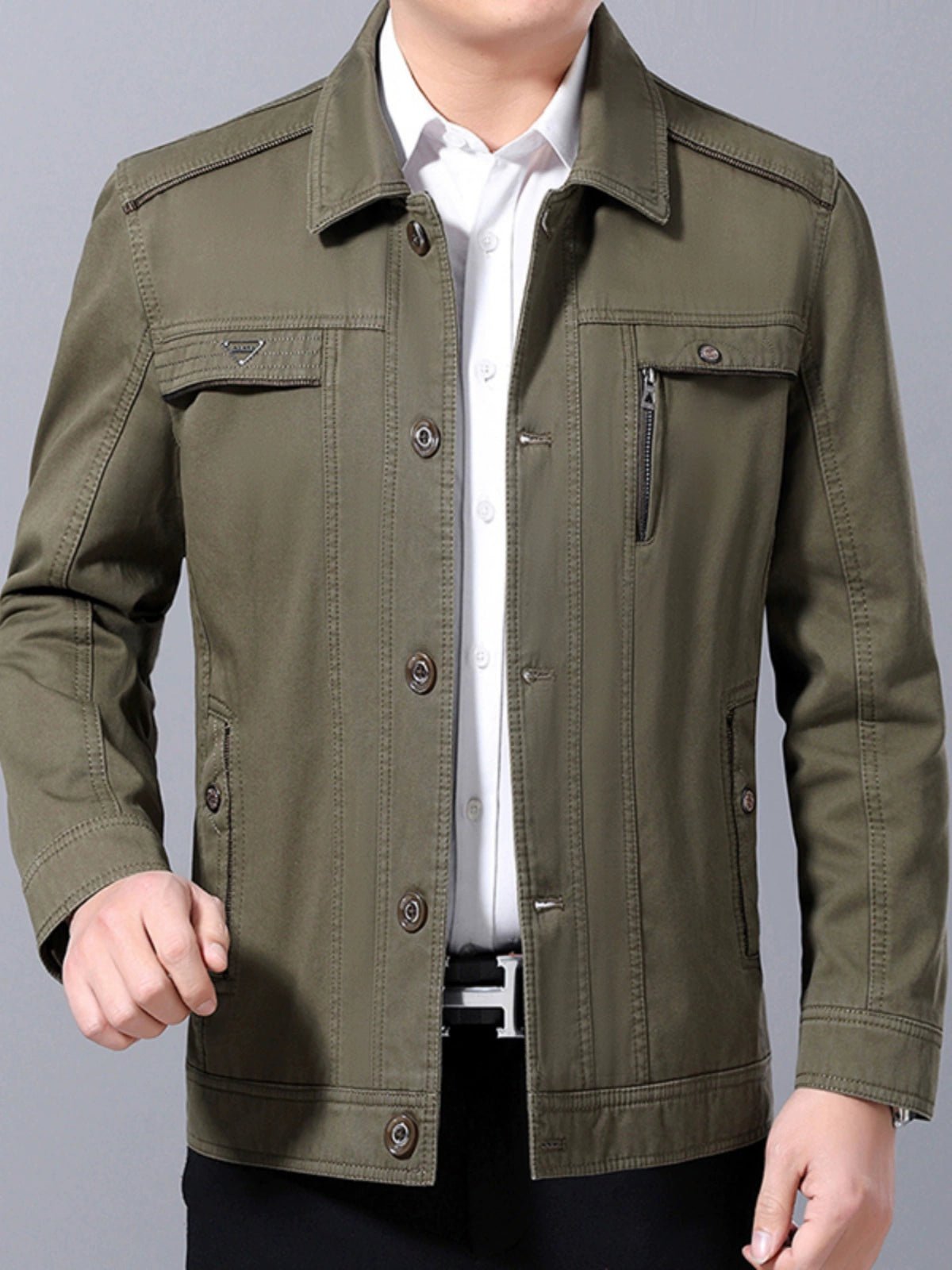 Middle - Aged and Elderly Men Jacket Spring and Autumn Polo Collar Pure Cotton Breathable Coat Casual Loose Plus Size Dad Wear Middle - Aged People's Coat - PratSN