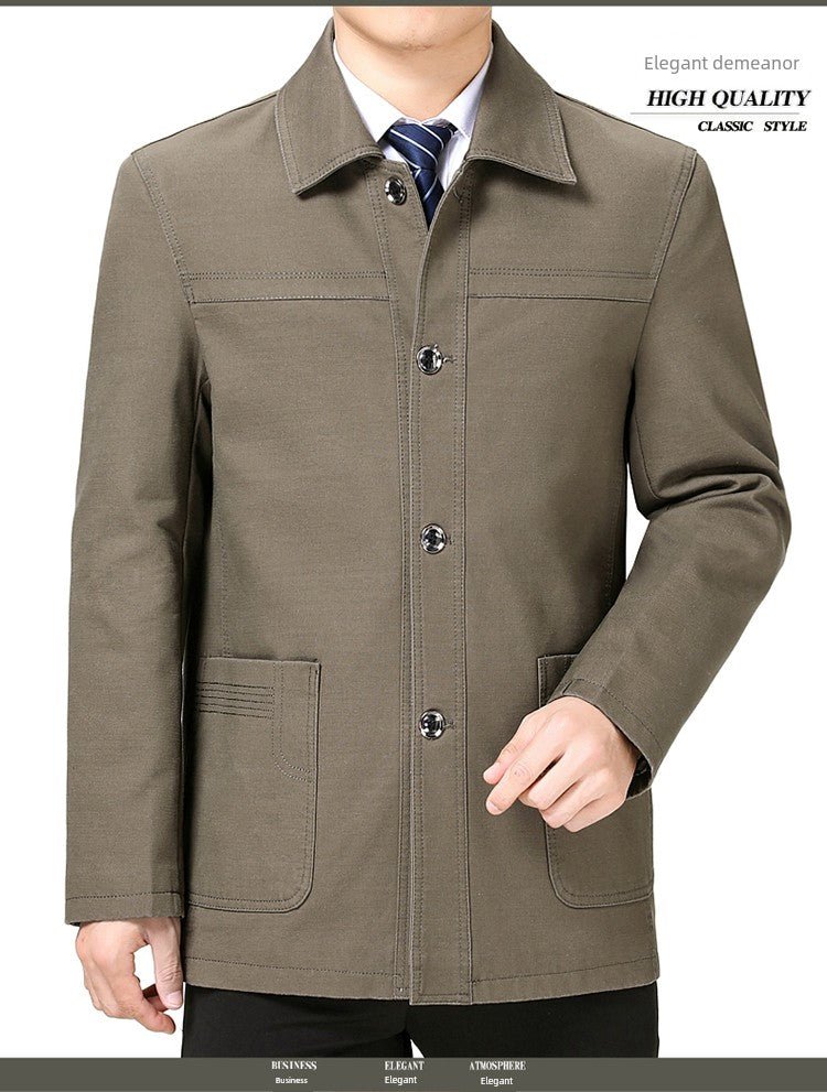 Middle - Aged and Elderly Men Jacket Spring and Autumn Polo Collar Pure Cotton Breathable Coat Casual Loose Plus Size Dad Wear Middle - Aged People's Coat - PratSN