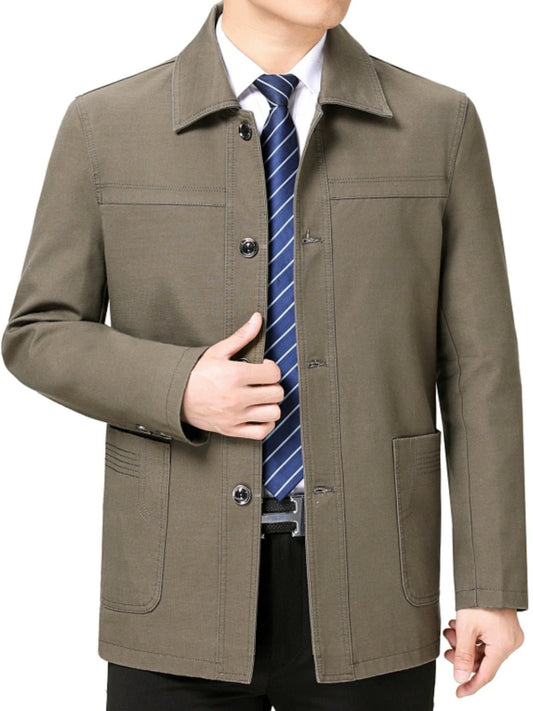 Middle - Aged and Elderly Men Jacket Spring and Autumn Polo Collar Pure Cotton Breathable Coat Casual Loose Plus Size Dad Wear Middle - Aged People's Coat - PratSN