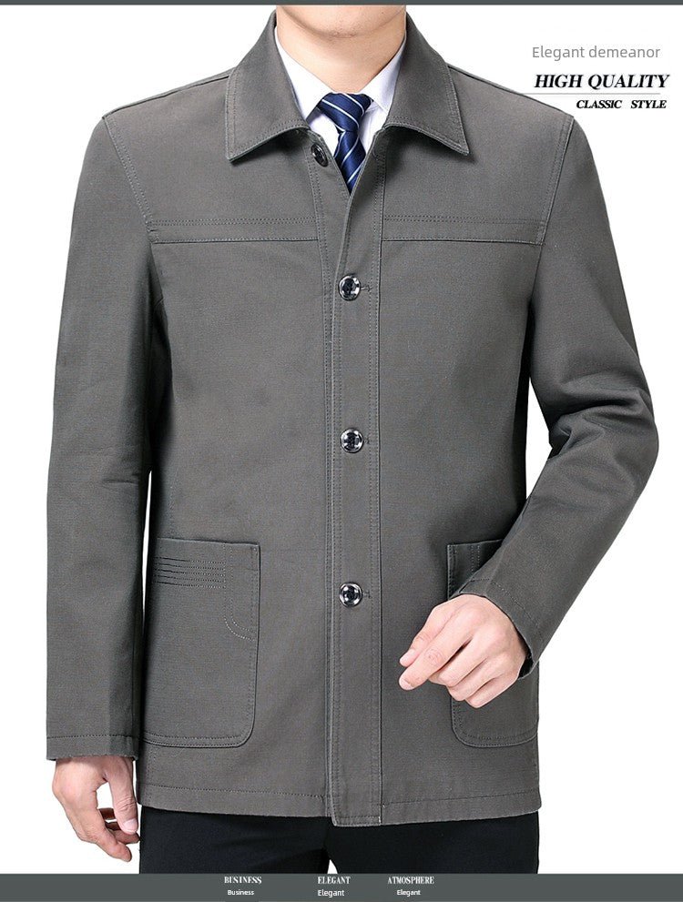 Middle - Aged and Elderly Men Jacket Spring and Autumn Polo Collar Pure Cotton Breathable Coat Casual Loose Plus Size Dad Wear Middle - Aged People's Coat - PratSN