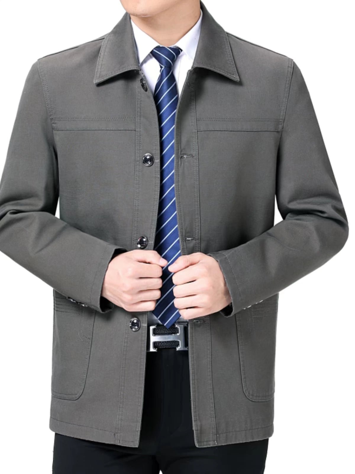 Middle - Aged and Elderly Men Jacket Spring and Autumn Polo Collar Pure Cotton Breathable Coat Casual Loose Plus Size Dad Wear Middle - Aged People's Coat - PratSN