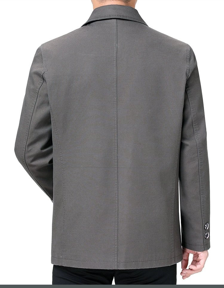 Middle - Aged and Elderly Men Jacket Spring and Autumn Polo Collar Pure Cotton Breathable Coat Casual Loose Plus Size Dad Wear Middle - Aged People's Coat - PratSN