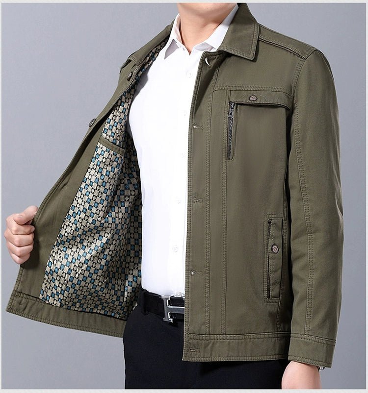 Middle - Aged and Elderly Men Jacket Spring and Autumn Polo Collar Pure Cotton Breathable Coat Casual Loose Plus Size Dad Wear Middle - Aged People's Coat - PratSN