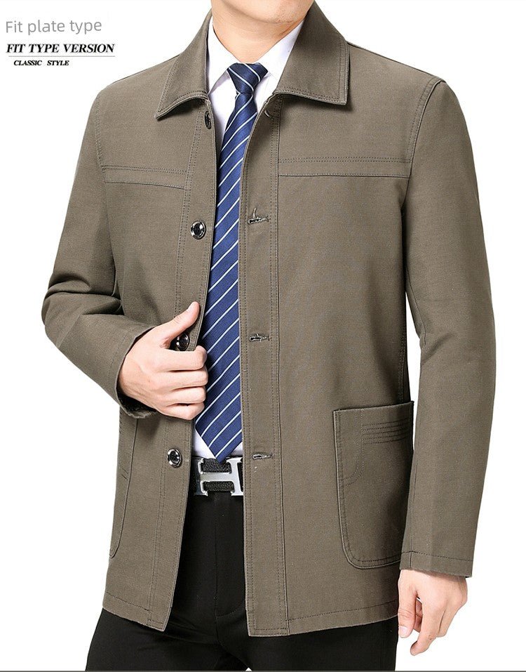Middle - Aged and Elderly Men Jacket Spring and Autumn Polo Collar Pure Cotton Breathable Coat Casual Loose Plus Size Dad Wear Middle - Aged People's Coat - PratSN