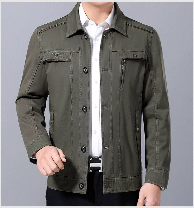 Middle - Aged and Elderly Men Jacket Spring and Autumn Polo Collar Pure Cotton Breathable Coat Casual Loose Plus Size Dad Wear Middle - Aged People's Coat - PratSN