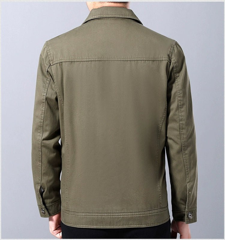 Middle - Aged and Elderly Men Jacket Spring and Autumn Polo Collar Pure Cotton Breathable Coat Casual Loose Plus Size Dad Wear Middle - Aged People's Coat - PratSN
