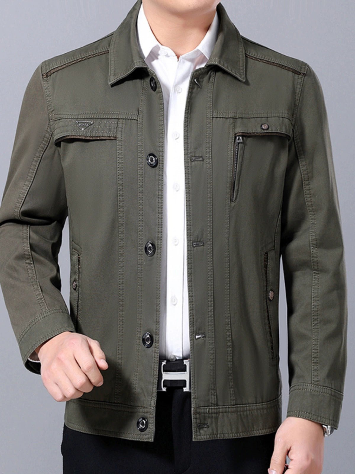 Middle - Aged and Elderly Men Jacket Spring and Autumn Polo Collar Pure Cotton Breathable Coat Casual Loose Plus Size Dad Wear Middle - Aged People's Coat - PratSN