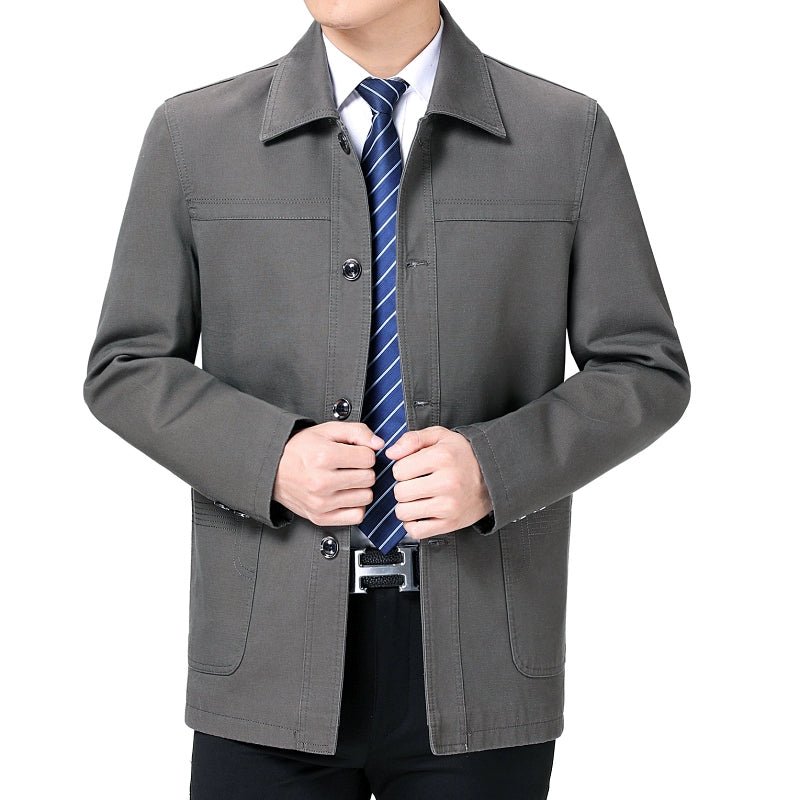 Middle - Aged and Elderly Men Jacket Spring and Autumn Polo Collar Pure Cotton Breathable Coat Casual Loose Plus Size Dad Wear Middle - Aged People's Coat - PratSN