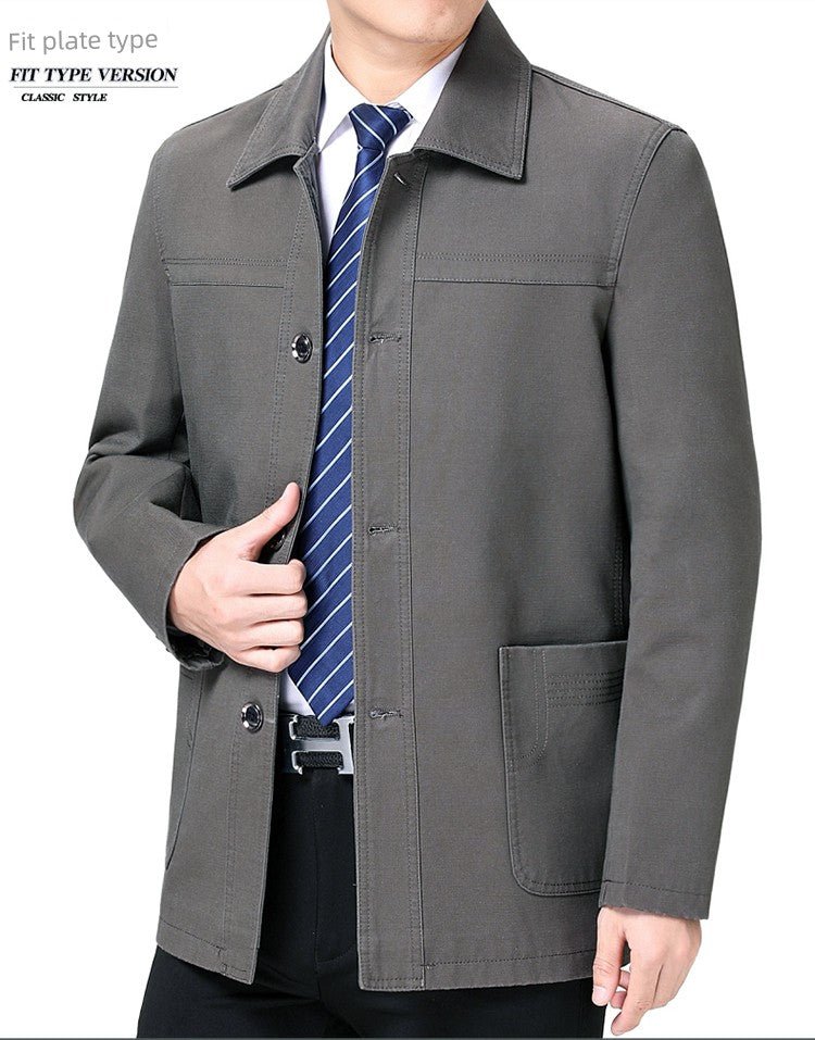 Middle - Aged and Elderly Men Jacket Spring and Autumn Polo Collar Pure Cotton Breathable Coat Casual Loose Plus Size Dad Wear Middle - Aged People's Coat - PratSN