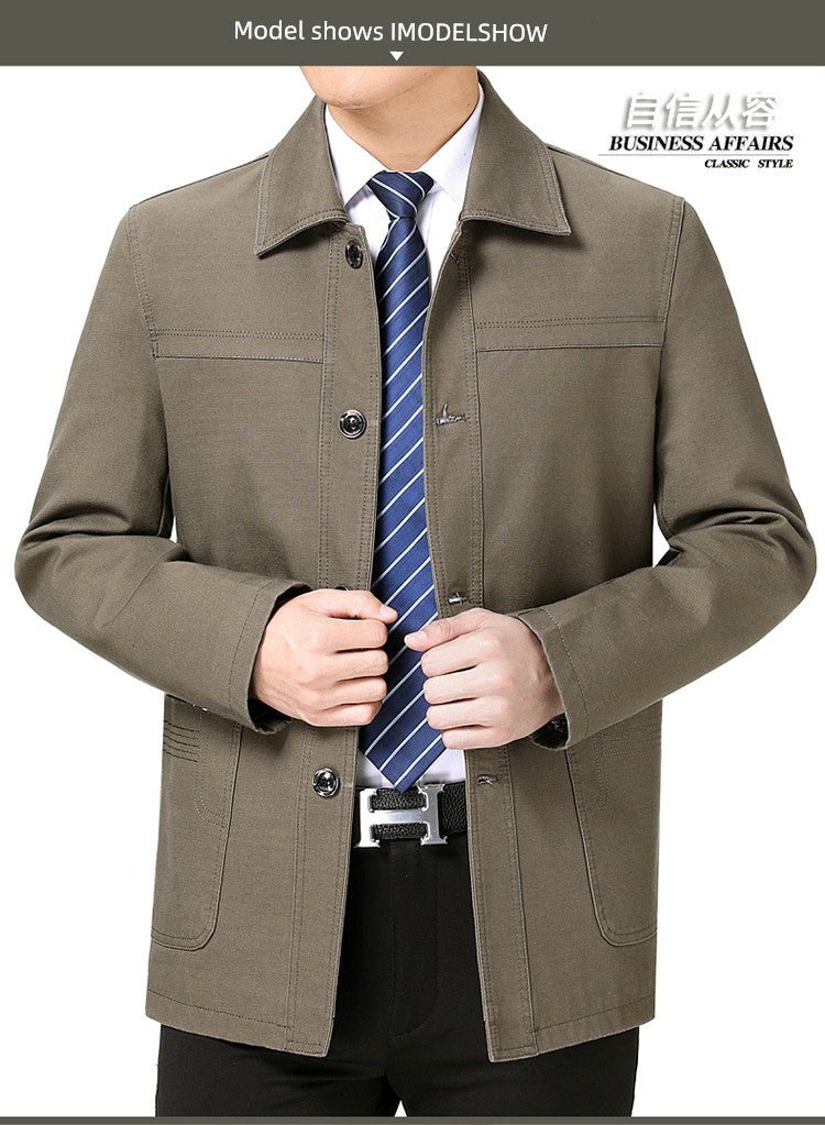 Middle - Aged and Elderly Men Jacket Spring and Autumn Polo Collar Pure Cotton Breathable Coat Casual Loose Plus Size Dad Wear Middle - Aged People's Coat - PratSN