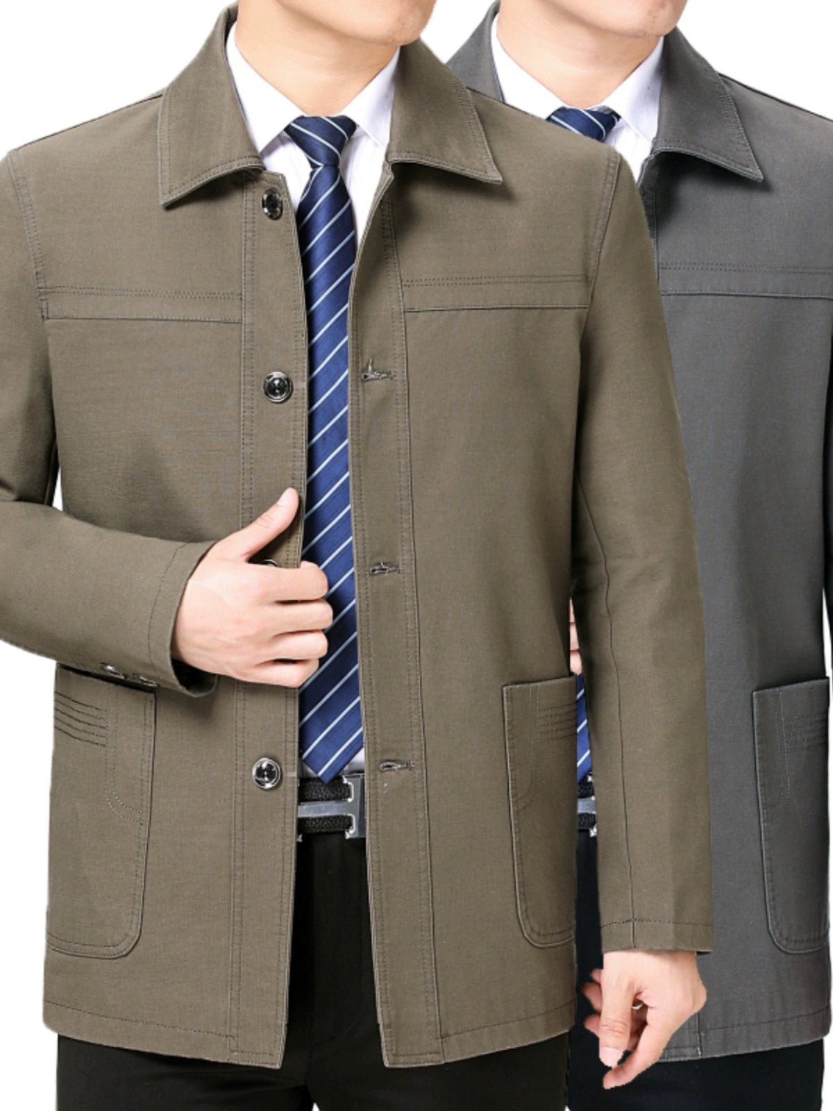 Middle - Aged and Elderly Men Jacket Spring and Autumn Polo Collar Pure Cotton Breathable Coat Casual Loose Plus Size Dad Wear Middle - Aged People's Coat - PratSN