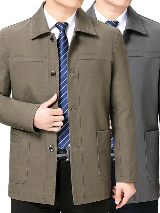 Middle - Aged and Elderly Men Jacket Spring and Autumn Polo Collar Pure Cotton Breathable Coat Casual Loose Plus Size Dad Wear Middle - Aged People's Coat - PratSN