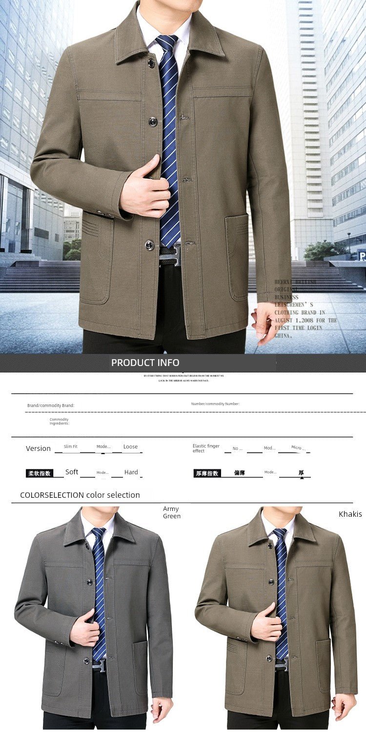 Middle - Aged and Elderly Men Jacket Spring and Autumn Polo Collar Pure Cotton Breathable Coat Casual Loose Plus Size Dad Wear Middle - Aged People's Coat - PratSN