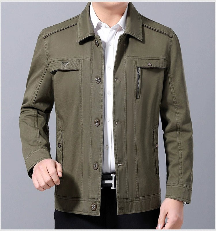 Middle - Aged and Elderly Men Jacket Spring and Autumn Polo Collar Pure Cotton Breathable Coat Casual Loose Plus Size Dad Wear Middle - Aged People's Coat - PratSN