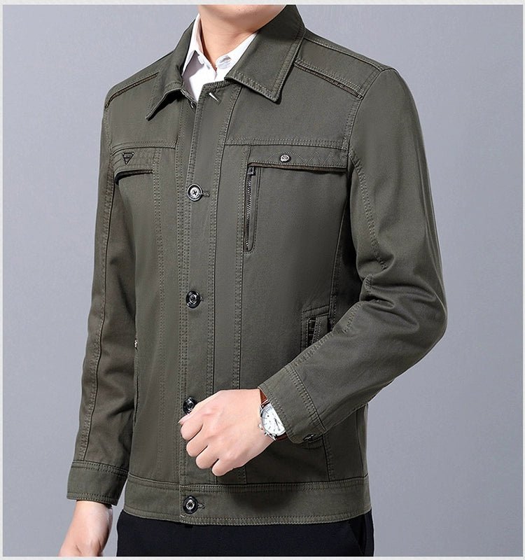 Middle - Aged and Elderly Men Jacket Spring and Autumn Polo Collar Pure Cotton Breathable Coat Casual Loose Plus Size Dad Wear Middle - Aged People's Coat - PratSN