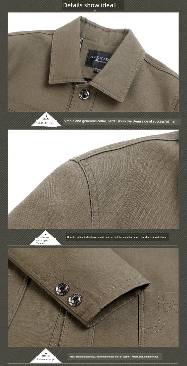 Middle - Aged and Elderly Men Jacket Spring and Autumn Polo Collar Pure Cotton Breathable Coat Casual Loose Plus Size Dad Wear Middle - Aged People's Coat - PratSN