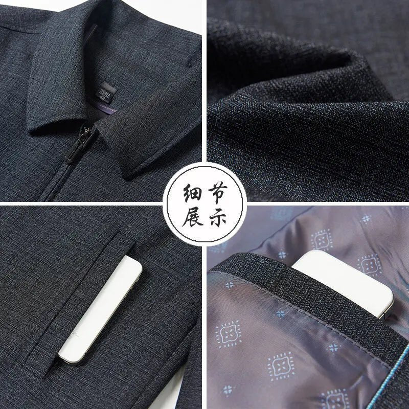 Middle - aged men's spring and autumn jacket business casual dad suit middle - aged and elderly lapel zipper top coat - PratSN