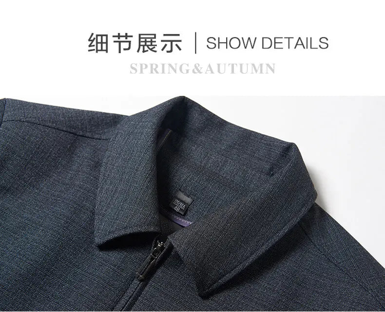 Middle - aged men's spring and autumn jacket business casual dad suit middle - aged and elderly lapel zipper top coat - PratSN