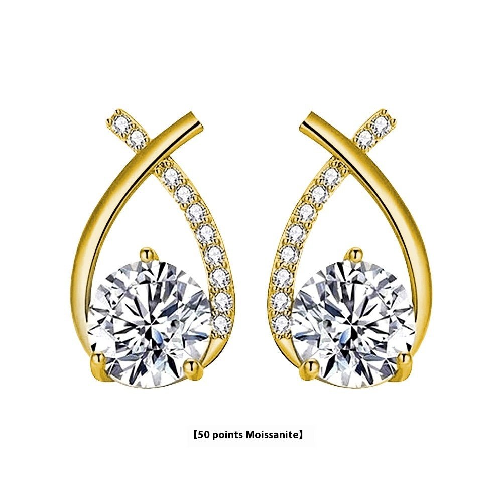 Moissanite 925 Sterling Silver Fishtail Cross Stud Earrings - PratSN