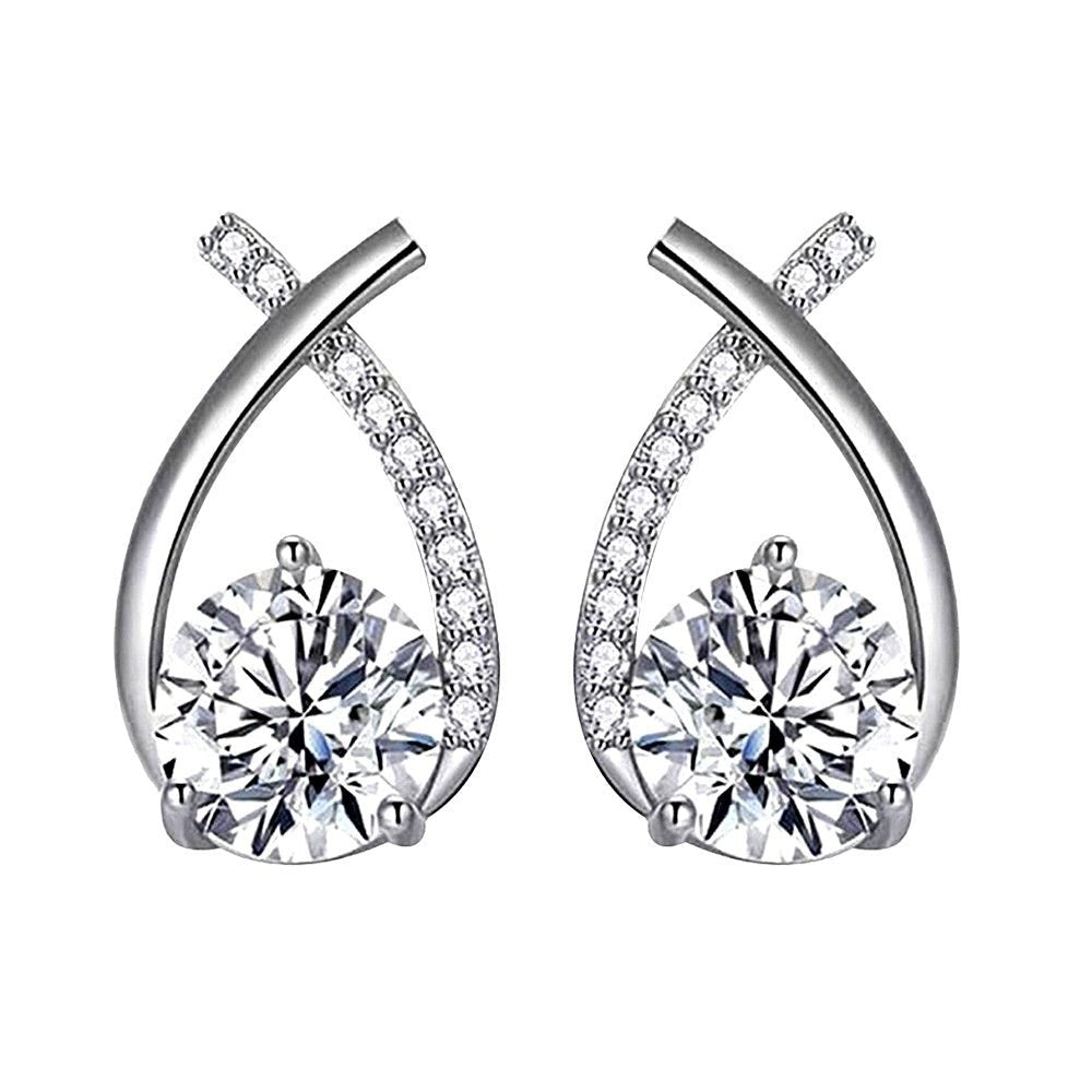 Moissanite 925 Sterling Silver Fishtail Cross Stud Earrings - PratSN