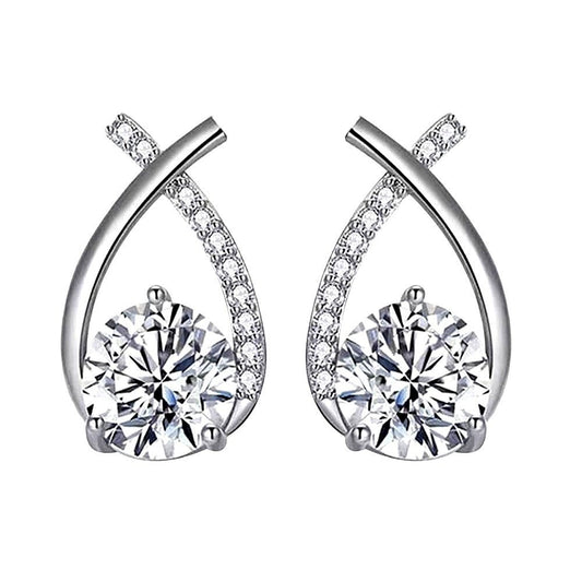 Moissanite 925 Sterling Silver Fishtail Cross Stud Earrings - PratSN