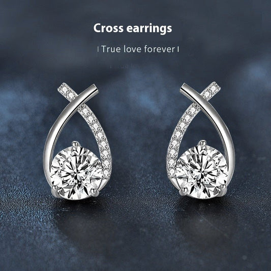 Moissanite 925 Sterling Silver Fishtail Cross Stud Earrings - PratSN