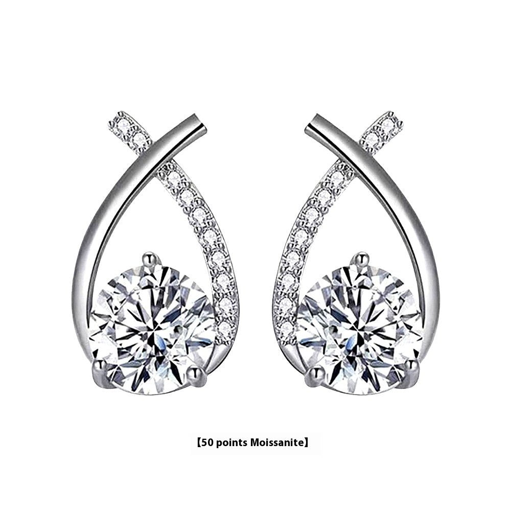 Moissanite 925 Sterling Silver Fishtail Cross Stud Earrings - PratSN