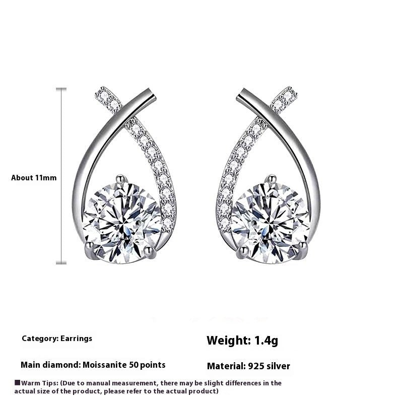 Moissanite 925 Sterling Silver Fishtail Cross Stud Earrings - PratSN