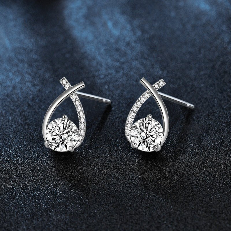 Moissanite 925 Sterling Silver Fishtail Cross Stud Earrings - PratSN