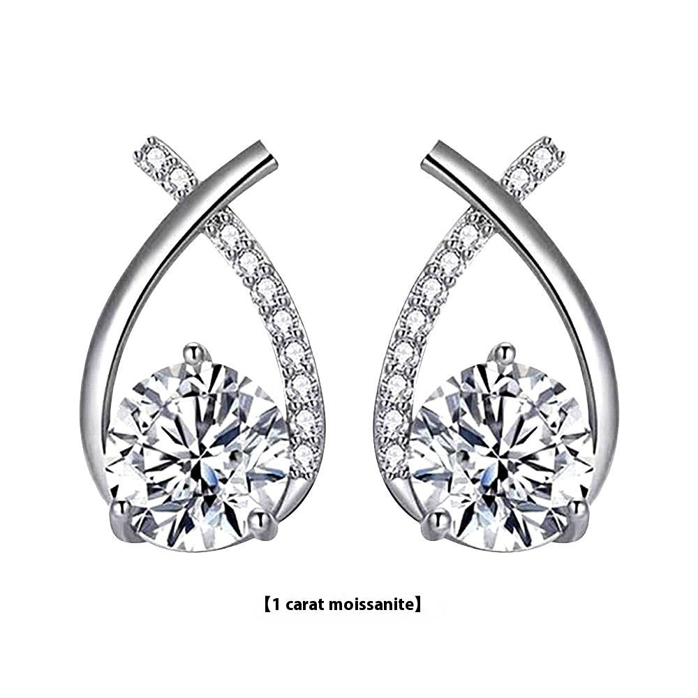 Moissanite 925 Sterling Silver Fishtail Cross Stud Earrings - PratSN