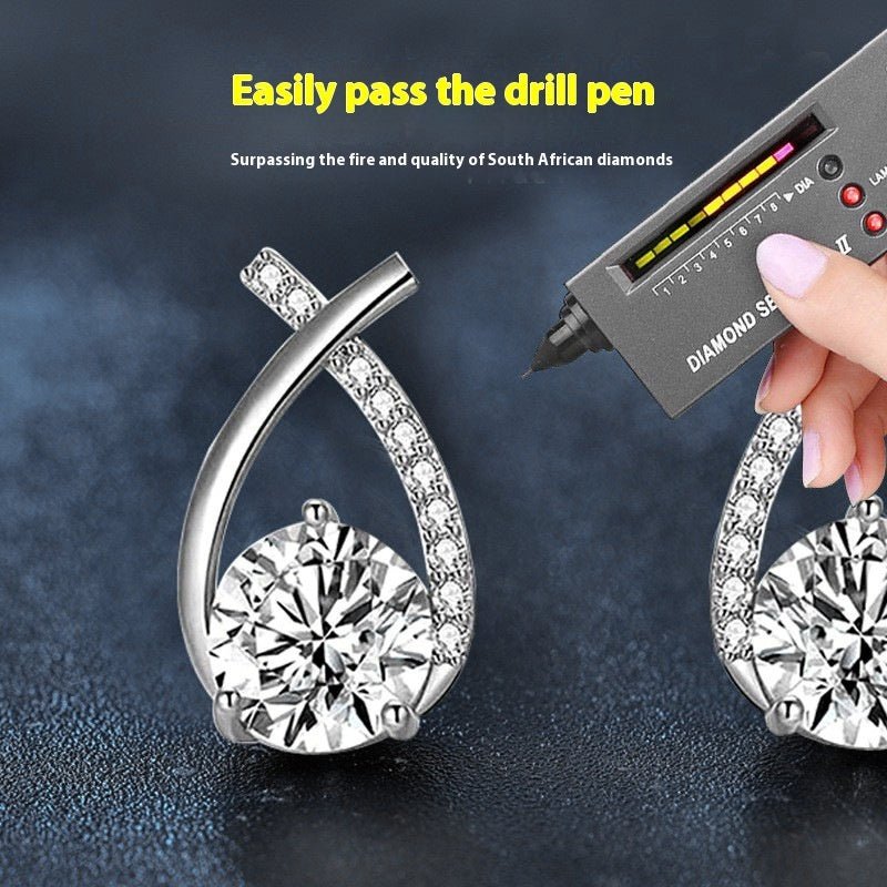 Moissanite 925 Sterling Silver Fishtail Cross Stud Earrings - PratSN
