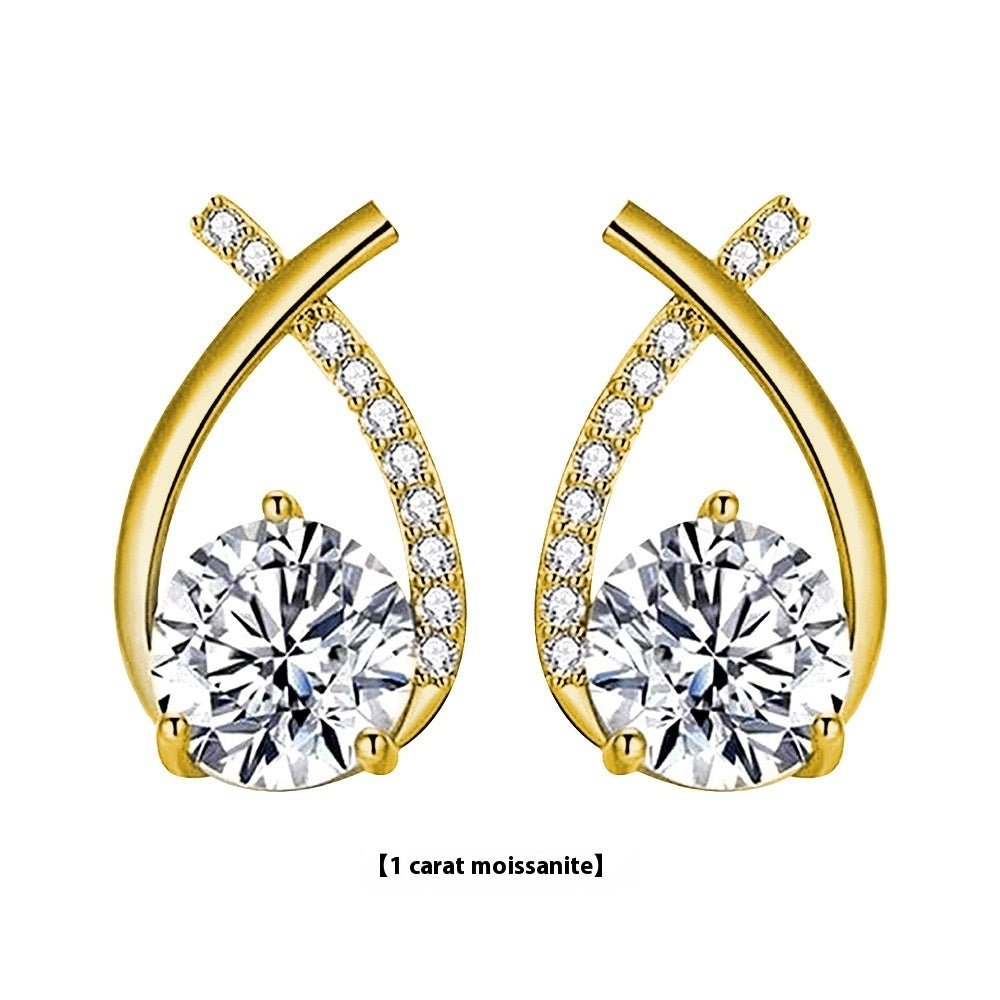 Moissanite 925 Sterling Silver Fishtail Cross Stud Earrings - PratSN