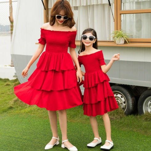 Mother - daughter Matching Outfit Western Style Summer Red Dress - PratSN