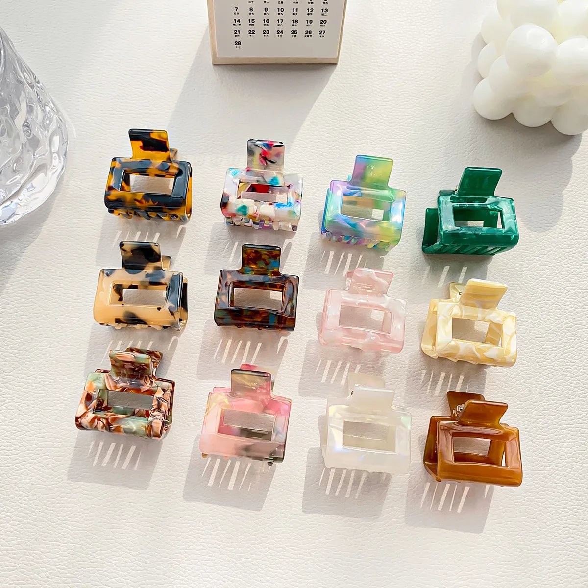 Muweordy Fashion Acetate Hollow Square Hair Claws Crab Hair Clips Marble Print Ponytail Shark Clip Barrettes Hair Accessories - PratSN