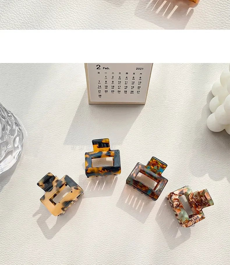 Muweordy Fashion Acetate Hollow Square Hair Claws Crab Hair Clips Marble Print Ponytail Shark Clip Barrettes Hair Accessories - PratSN