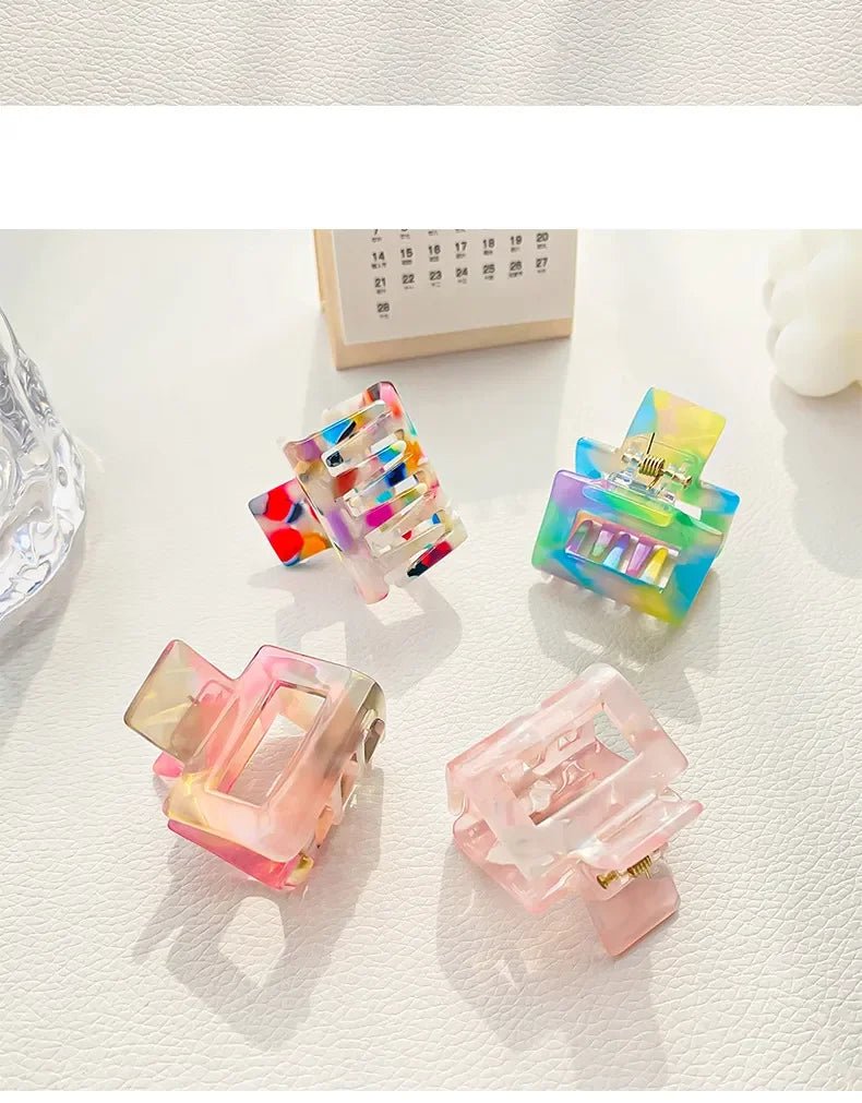 Muweordy Fashion Acetate Hollow Square Hair Claws Crab Hair Clips Marble Print Ponytail Shark Clip Barrettes Hair Accessories - PratSN