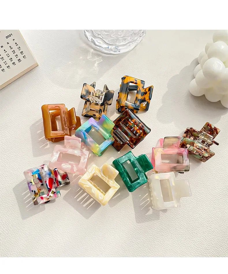 Muweordy Fashion Acetate Hollow Square Hair Claws Crab Hair Clips Marble Print Ponytail Shark Clip Barrettes Hair Accessories - PratSN