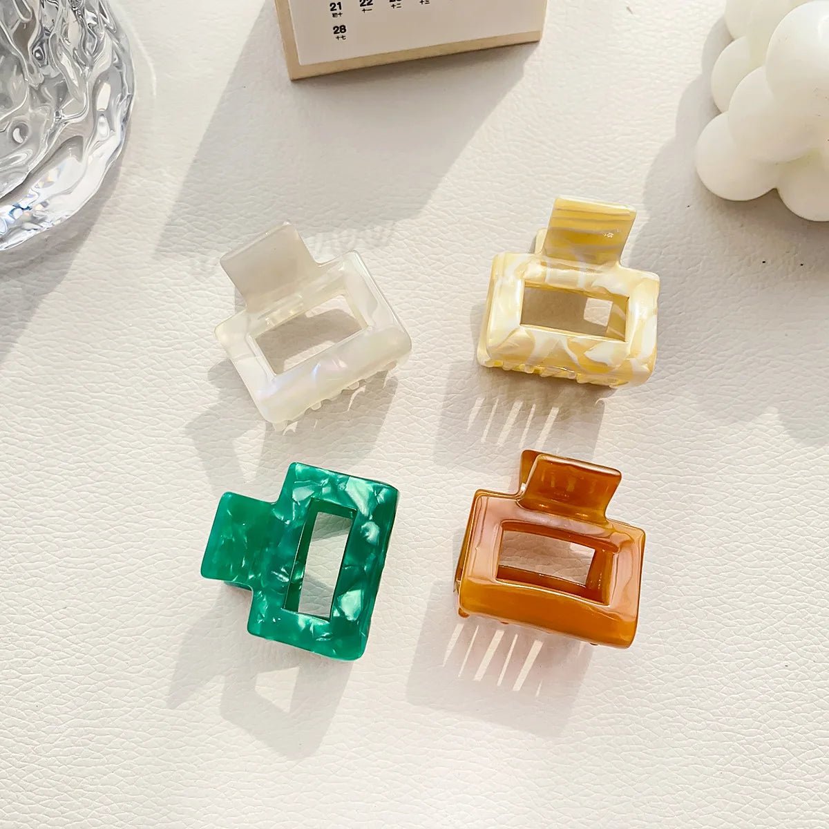 Muweordy Fashion Acetate Hollow Square Hair Claws Crab Hair Clips Marble Print Ponytail Shark Clip Barrettes Hair Accessories - PratSN