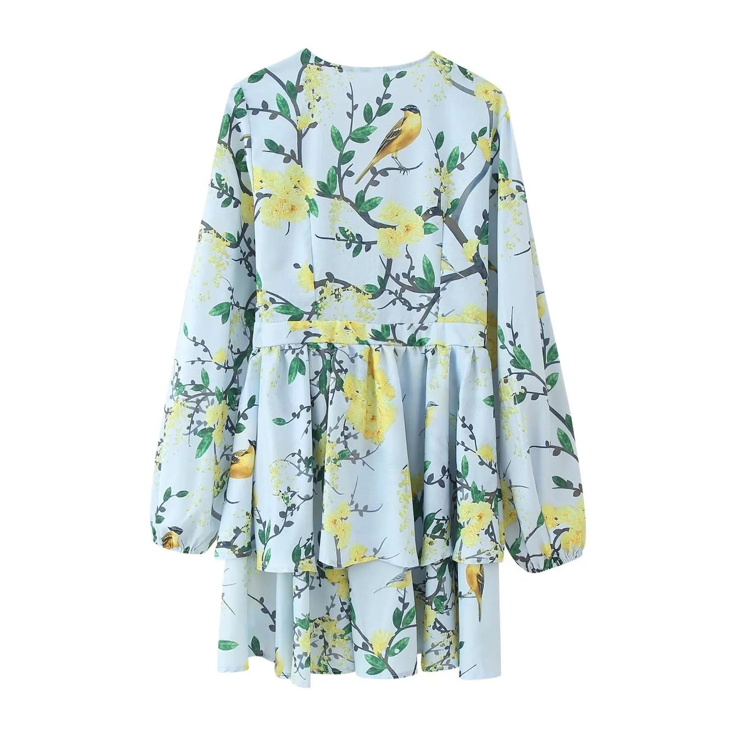 MYST&ZA Women's Clothing 2025 Summer New Fashion Holiday Style Linen Print V - neck Lantern Sleeve Short Dress - PratSN