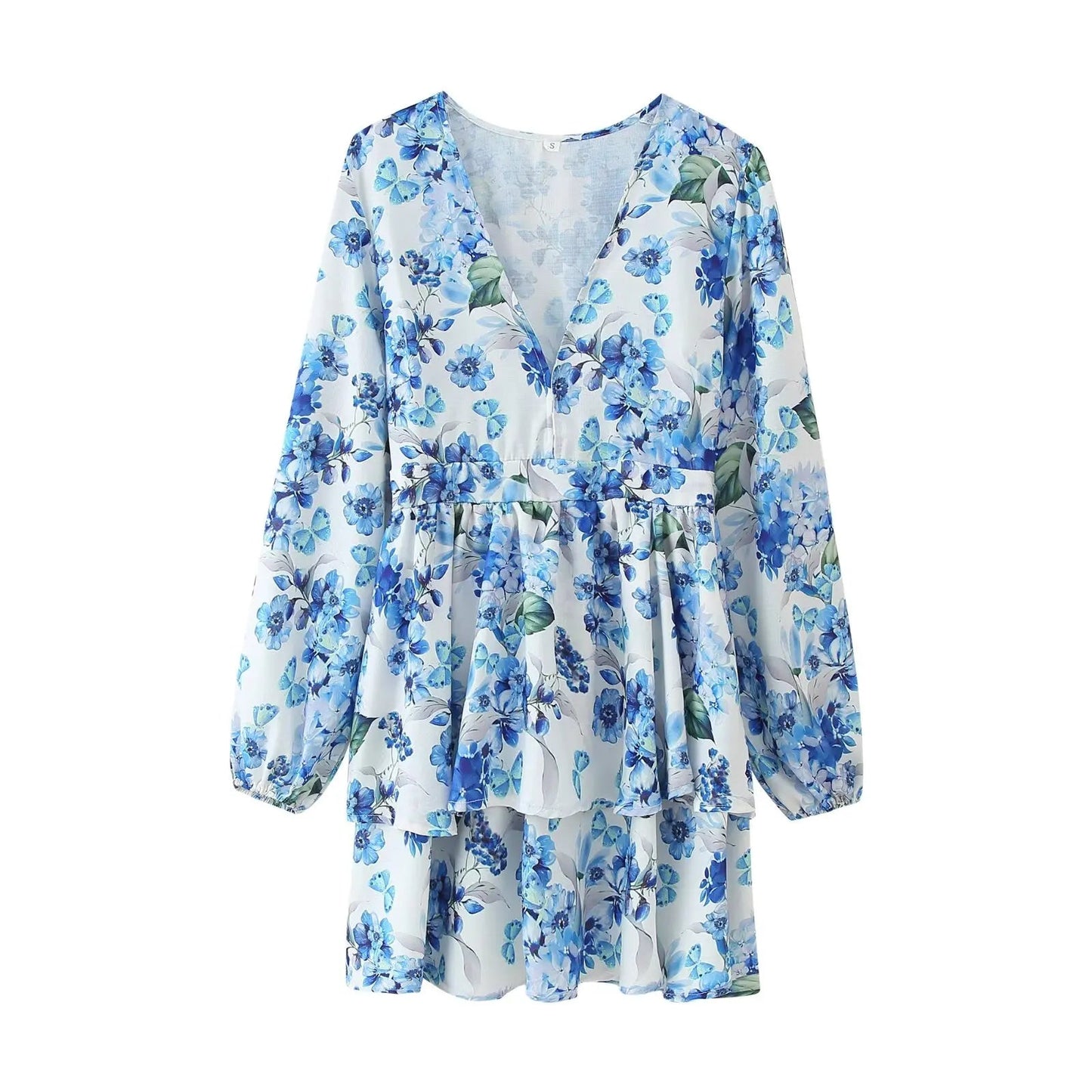 MYST&ZA Women's Clothing 2025 Summer New Fashion Holiday Style Linen Print V - neck Lantern Sleeve Short Dress - PratSN