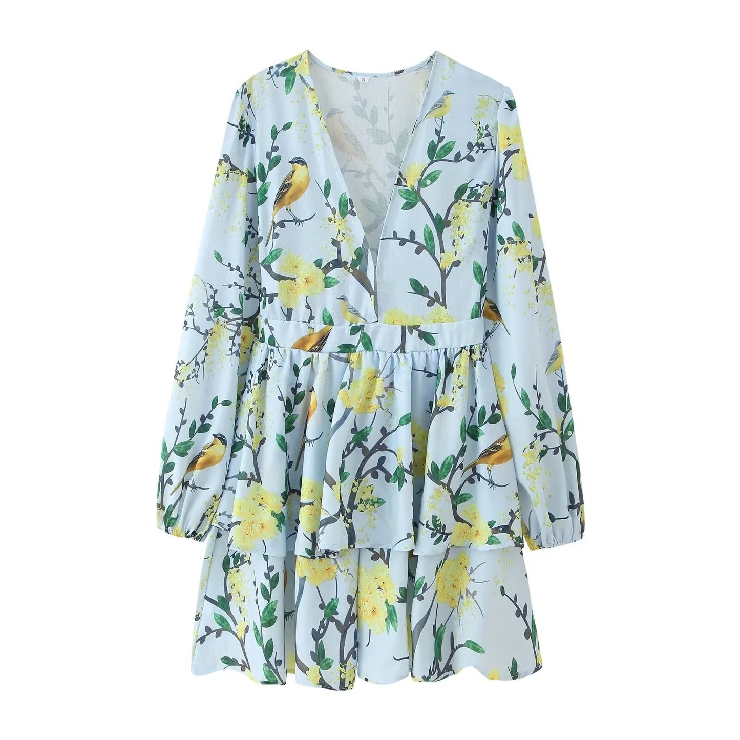 MYST&ZA Women's Clothing 2025 Summer New Fashion Holiday Style Linen Print V - neck Lantern Sleeve Short Dress - PratSN
