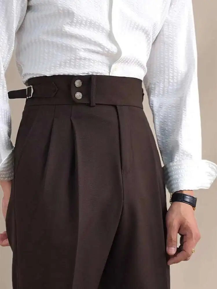 Naples Double Fold High Waist Linen Suit Pants For Men Summer Breathable Straight Leg Office Trousers Men Pantalon Costume Homme - PratSN