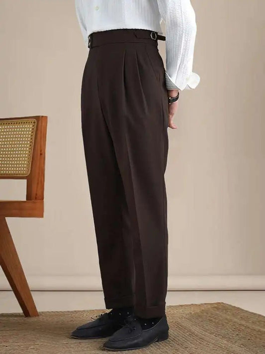 Naples Double Fold High Waist Linen Suit Pants For Men Summer Breathable Straight Leg Office Trousers Men Pantalon Costume Homme - PratSN