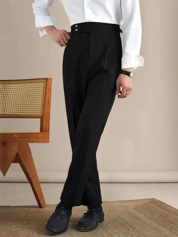 Naples Double Fold High Waist Linen Suit Pants For Men Summer Breathable Straight Leg Office Trousers Men Pantalon Costume Homme - PratSN