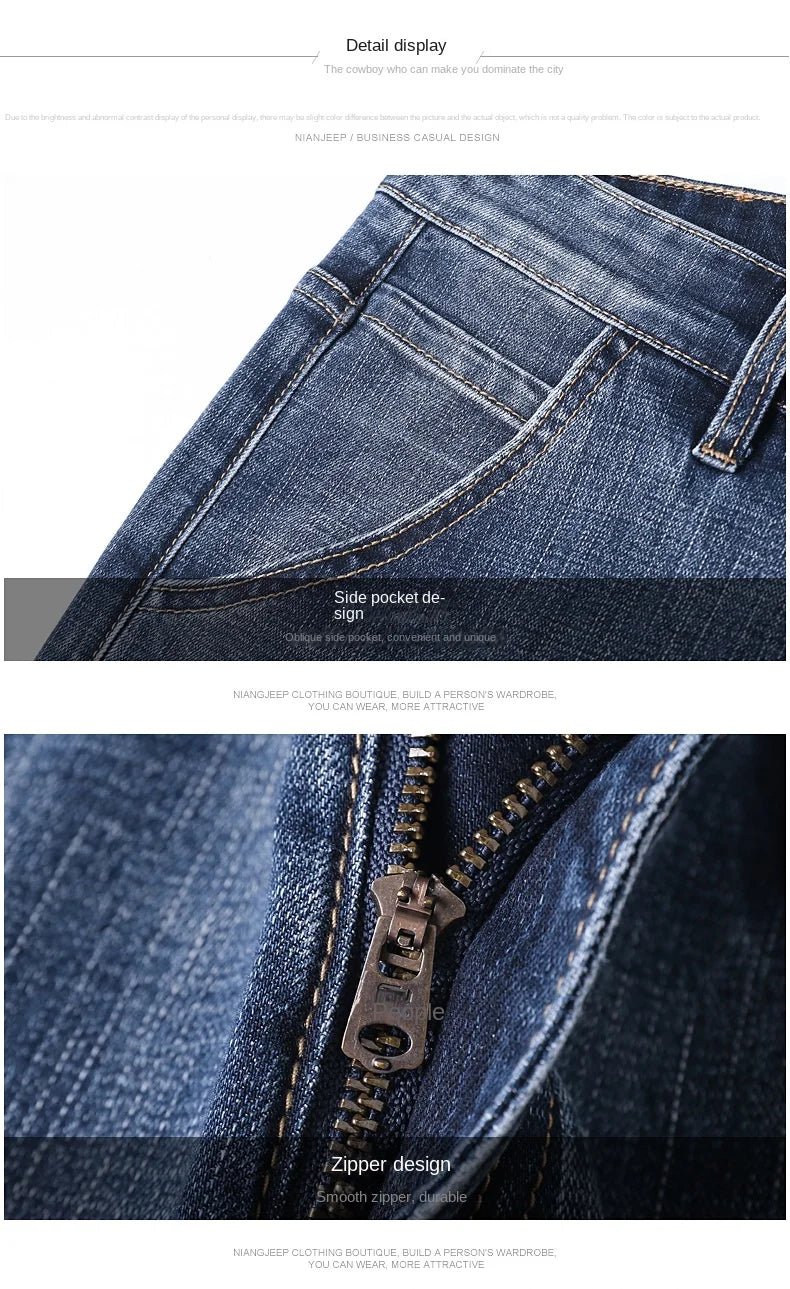 New Autumn and Winter Plus Size 40 42 44 Men Straight Loose Jeans Business Fashion Denim Stretch Pants Male Brand Trousers - PratSN