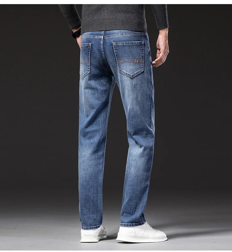 New Autumn and Winter Plus Size 40 42 44 Men Straight Loose Jeans Business Fashion Denim Stretch Pants Male Brand Trousers - PratSN
